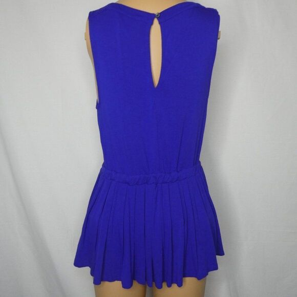 Deletta Anthropologie Corbara Cobalt Blue Pleated Peplum Blouse Top Keyhole Back - Picture 6 of 7